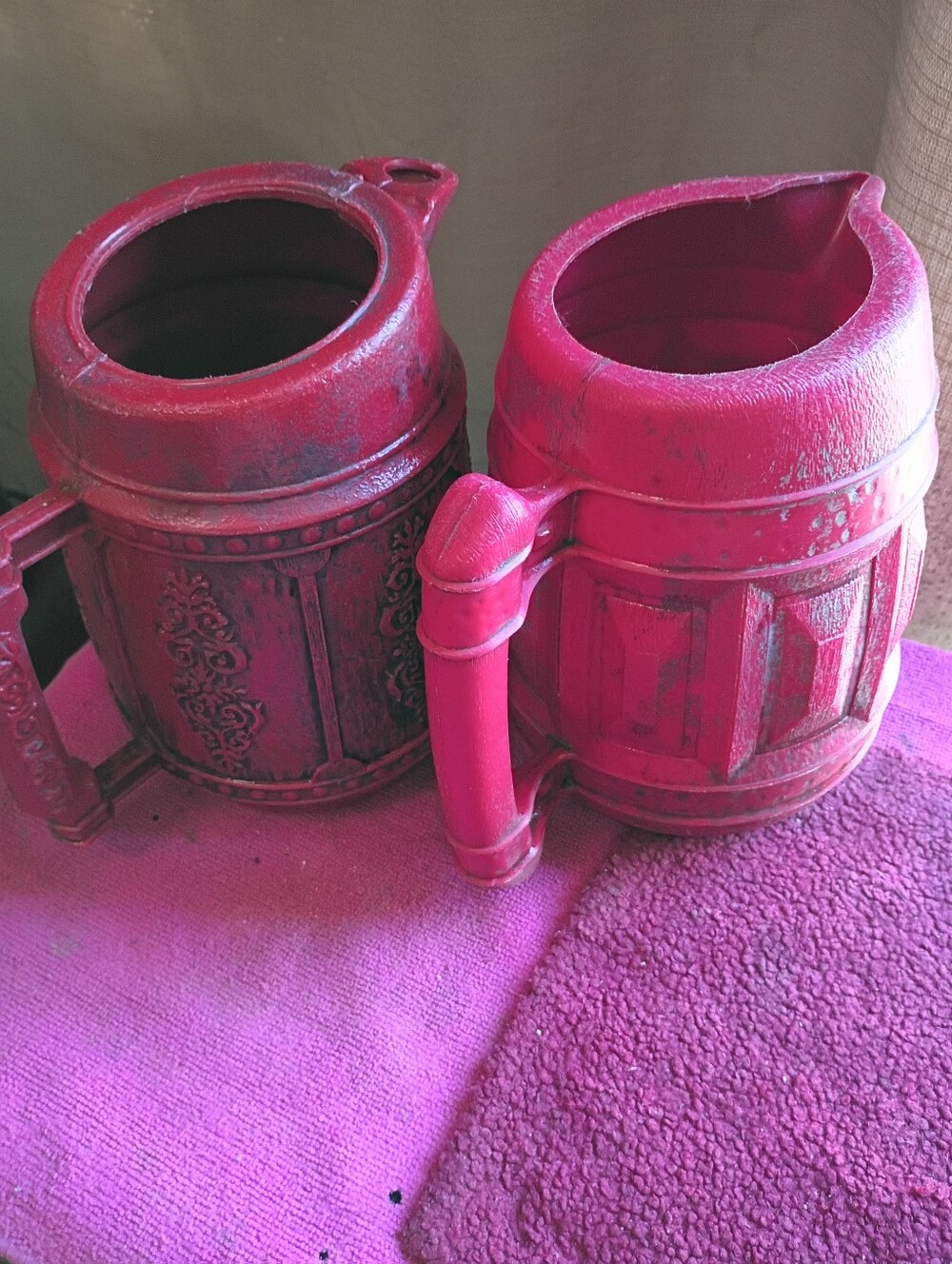 Decorative Rustic Vintage Red Barrel Pitchers - Brand Unknown